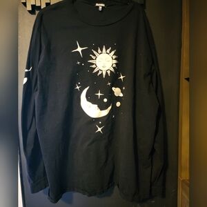 Dolls Kill Black Long Sleeve Graphic Tee Zodiac Sun and Moon 3x